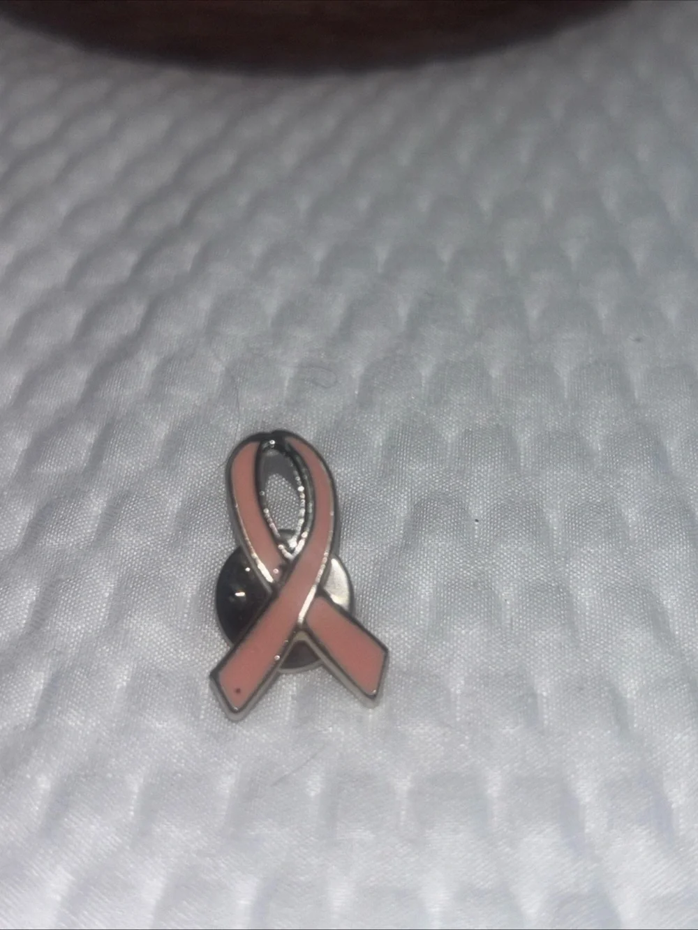 Pink Ribbon Enamel Awareness Pin - Silver Trim